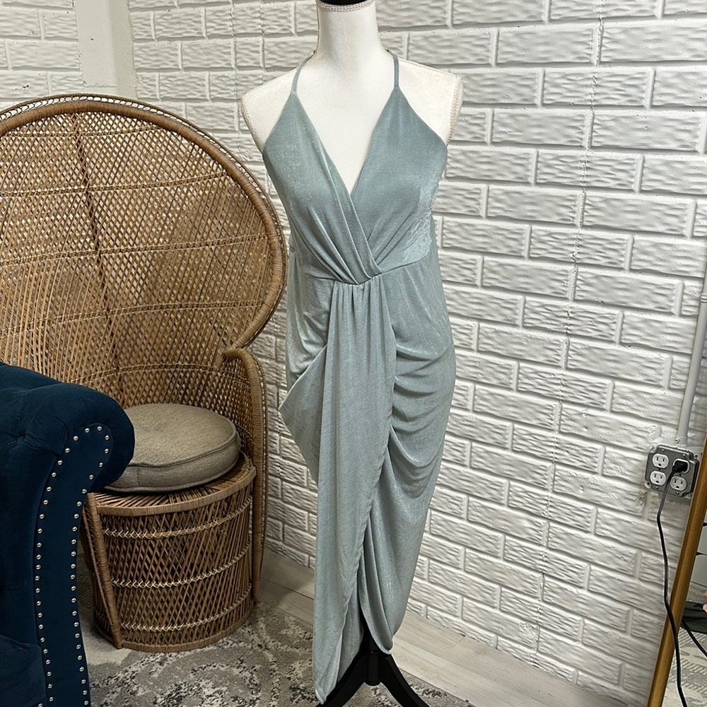Lulu's Green Asymmetrical Halter Gown